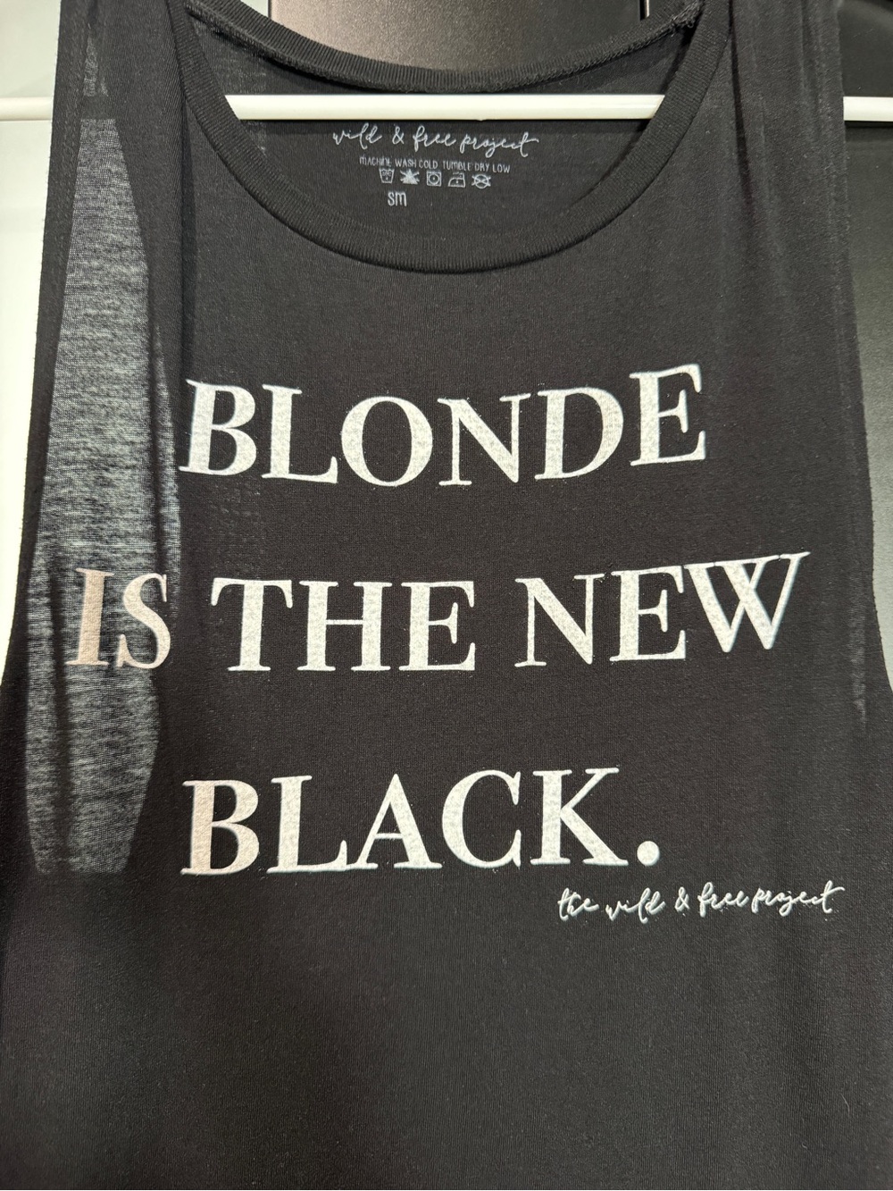 Like New Women’s Small Black Graphic Tank with 'BLONDE IS THE NEW BLACK' Text